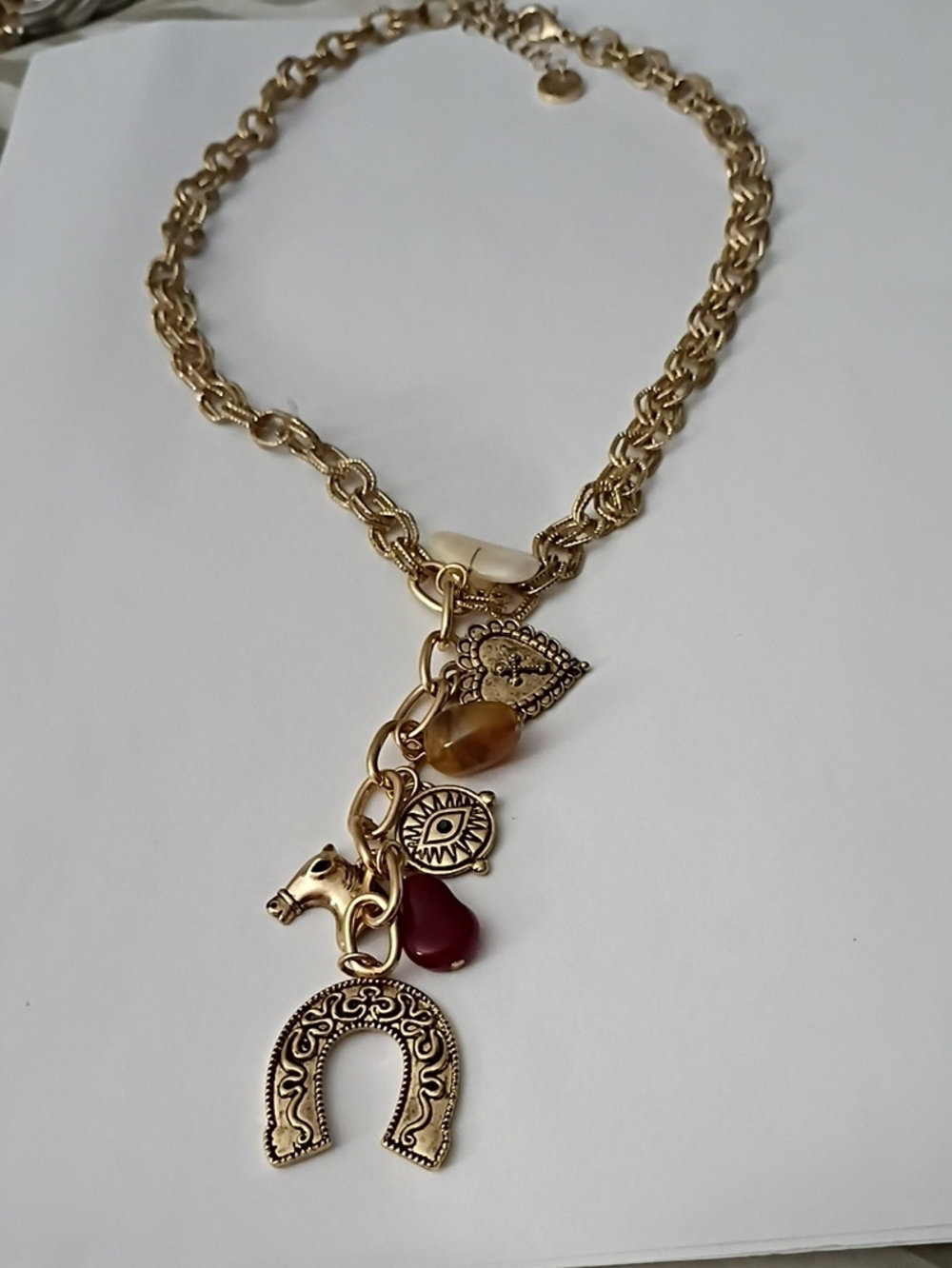 Jessica Simpson Gold-Tone Charm Necklace with Red and Amber Accents